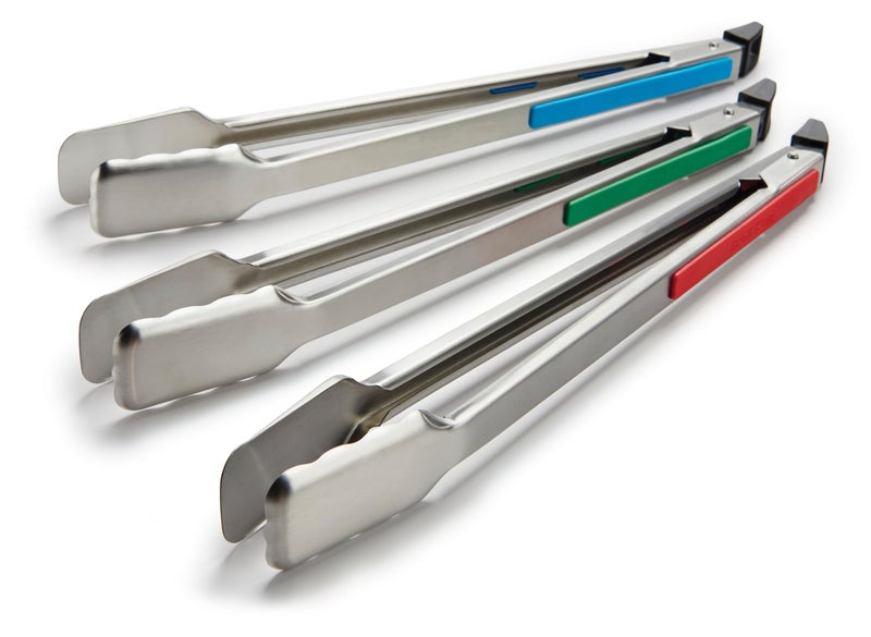 Broil King 64312 Stainless Steel Color-Coded Baron Grill Tong Set, Red, Blue, Green - Image 1
